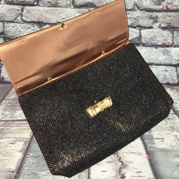 Whiting & Davis Vintage Mesh Black gold Purse - Picture 7 of 8